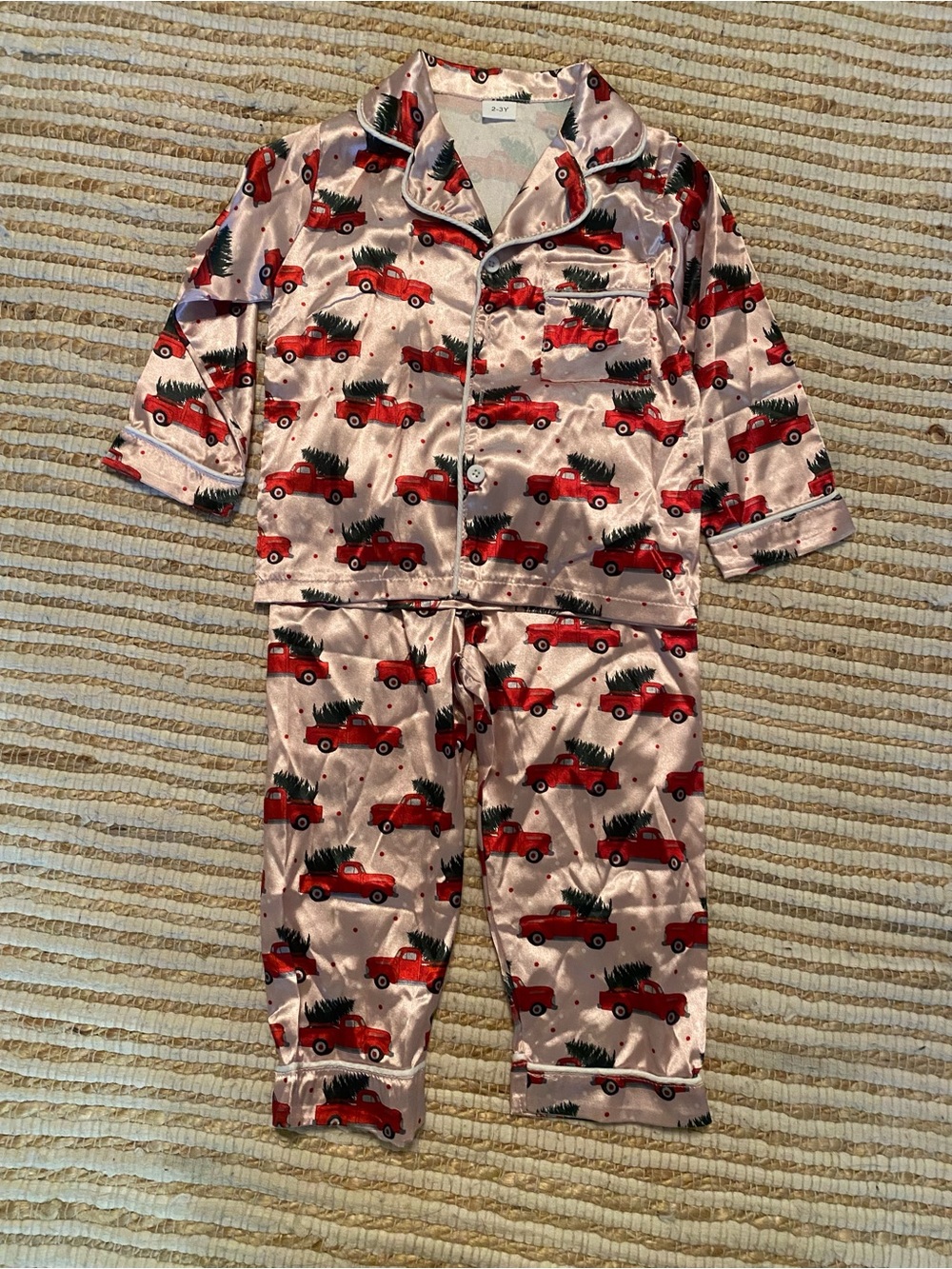 Toddler girl satin button up Christmas PJs